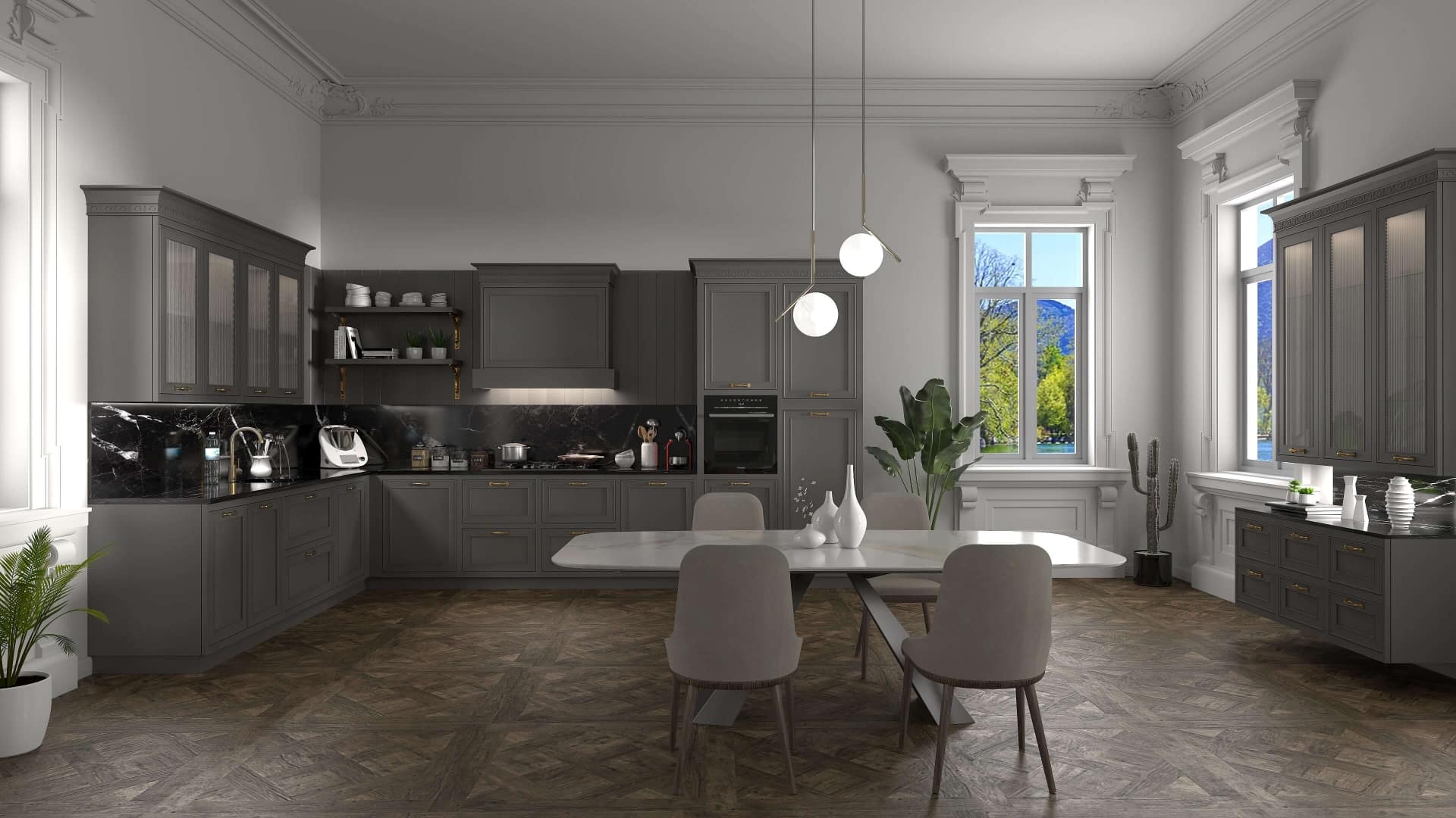 Software progettazione 3D ArredoCAD Produttori: interfaccia di lavoro con render cucina