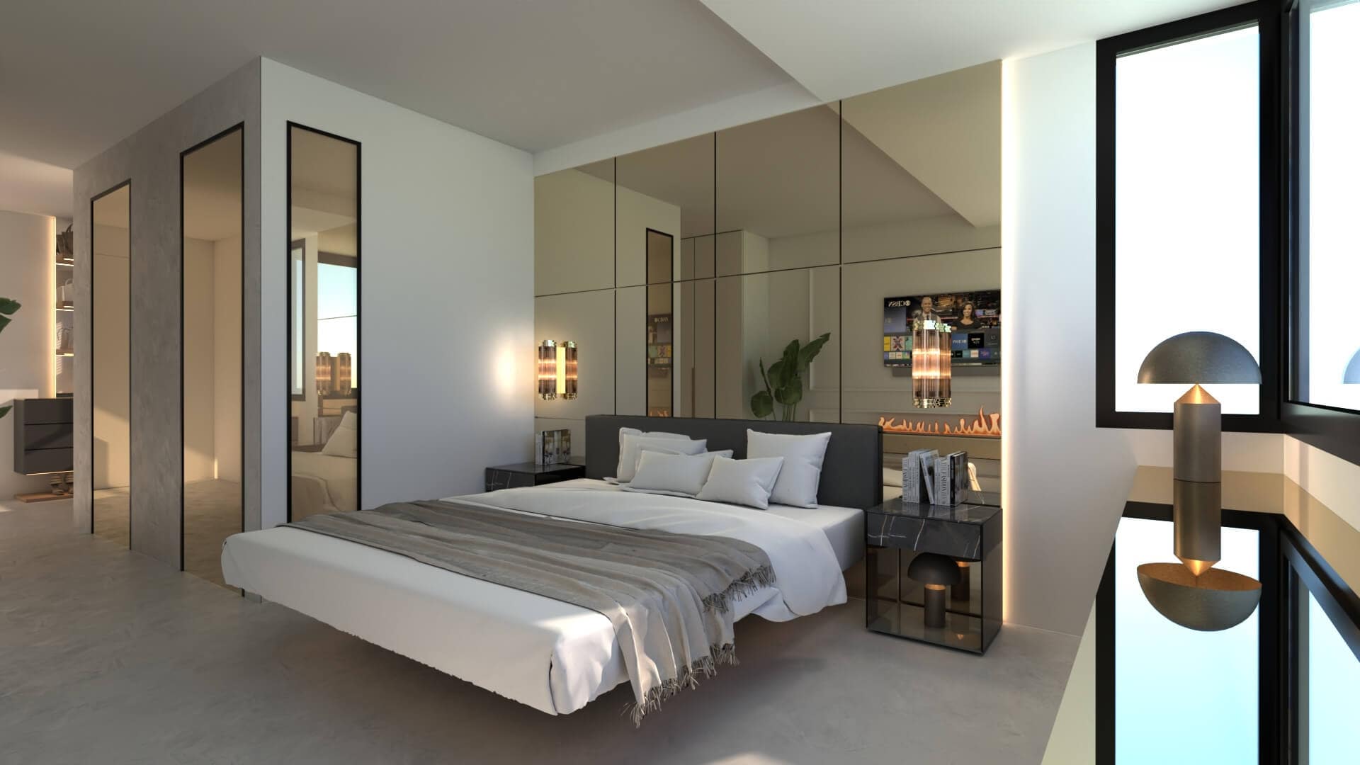 Render ArredoCAD camera hotel con elementi a specchio