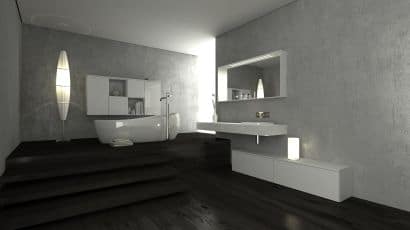 ArredoCAD bagno moderno con rialzo vasca in legno
