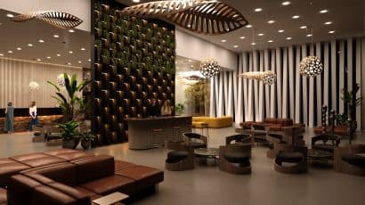 ArredoCAD rendering hotel welcoming room notturno