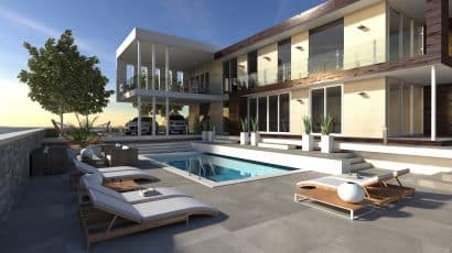 ArredoCAD rendering esterno giorno con piscina di lusso