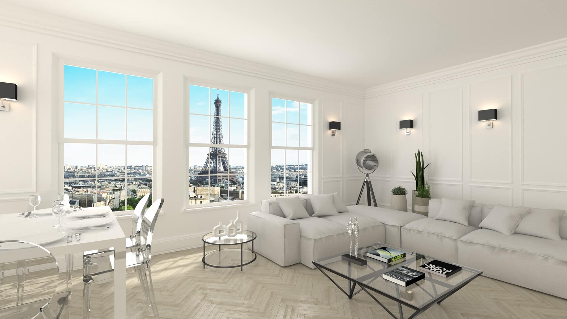 ArredoCAD rendering living e soggiorno classico con vista Parigi