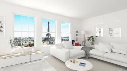 ArredoCAD rendering cucina e soggiorno moderno con vista Parigi
