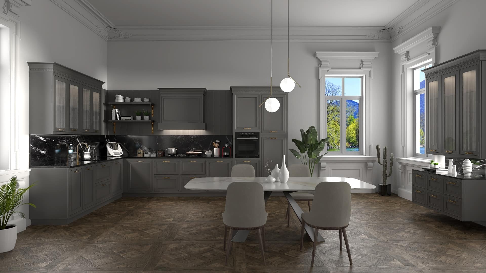 ArredoCAD rendering cucina e soggiorno elegante