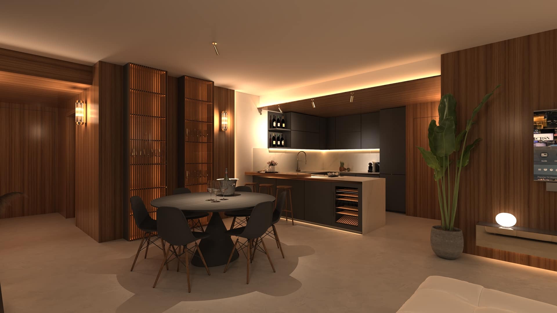 ArredoCAD rendering living appartamento di lusso notturno