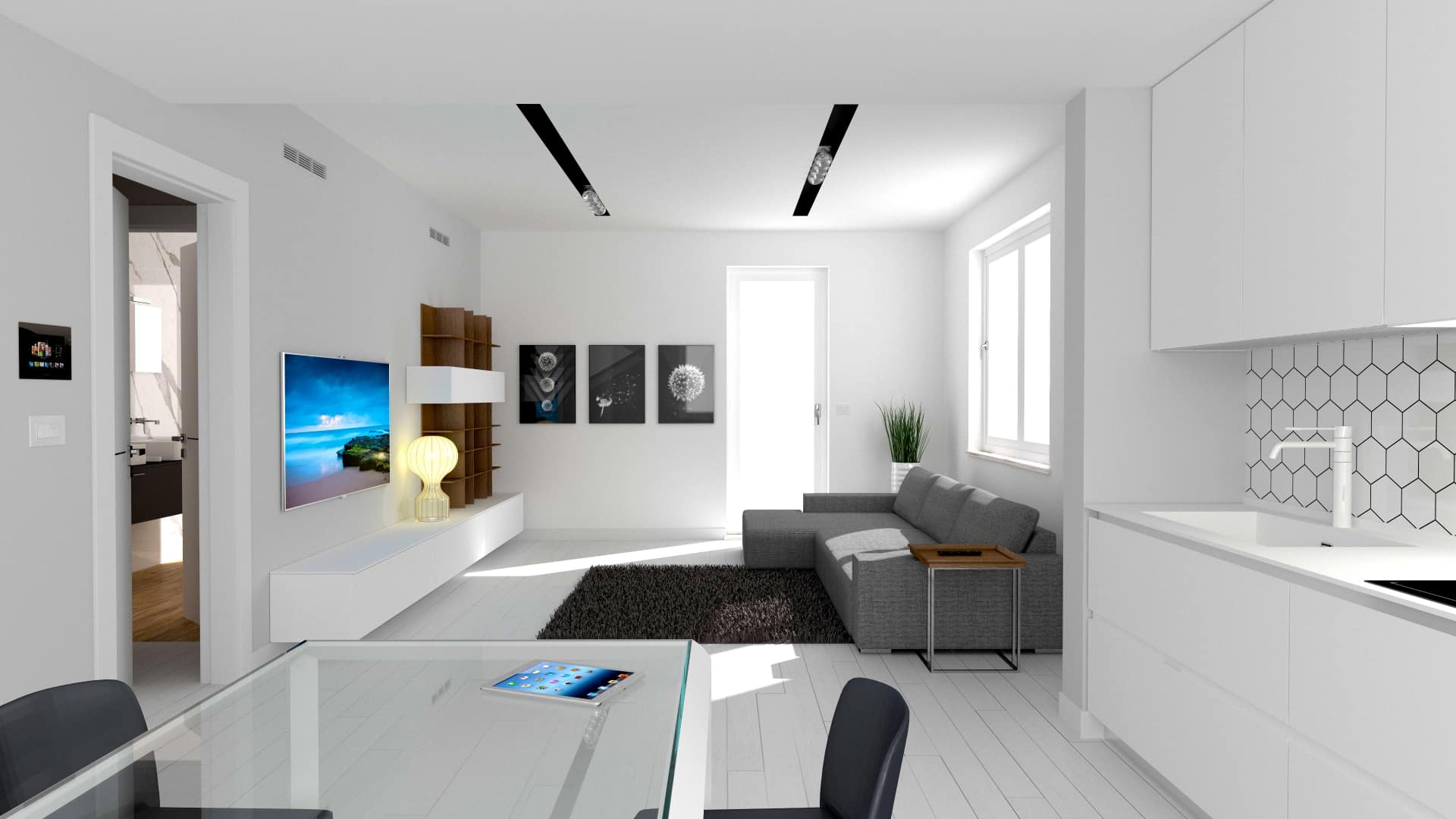 ArredoCAD rendering living bianco appartamento moderno