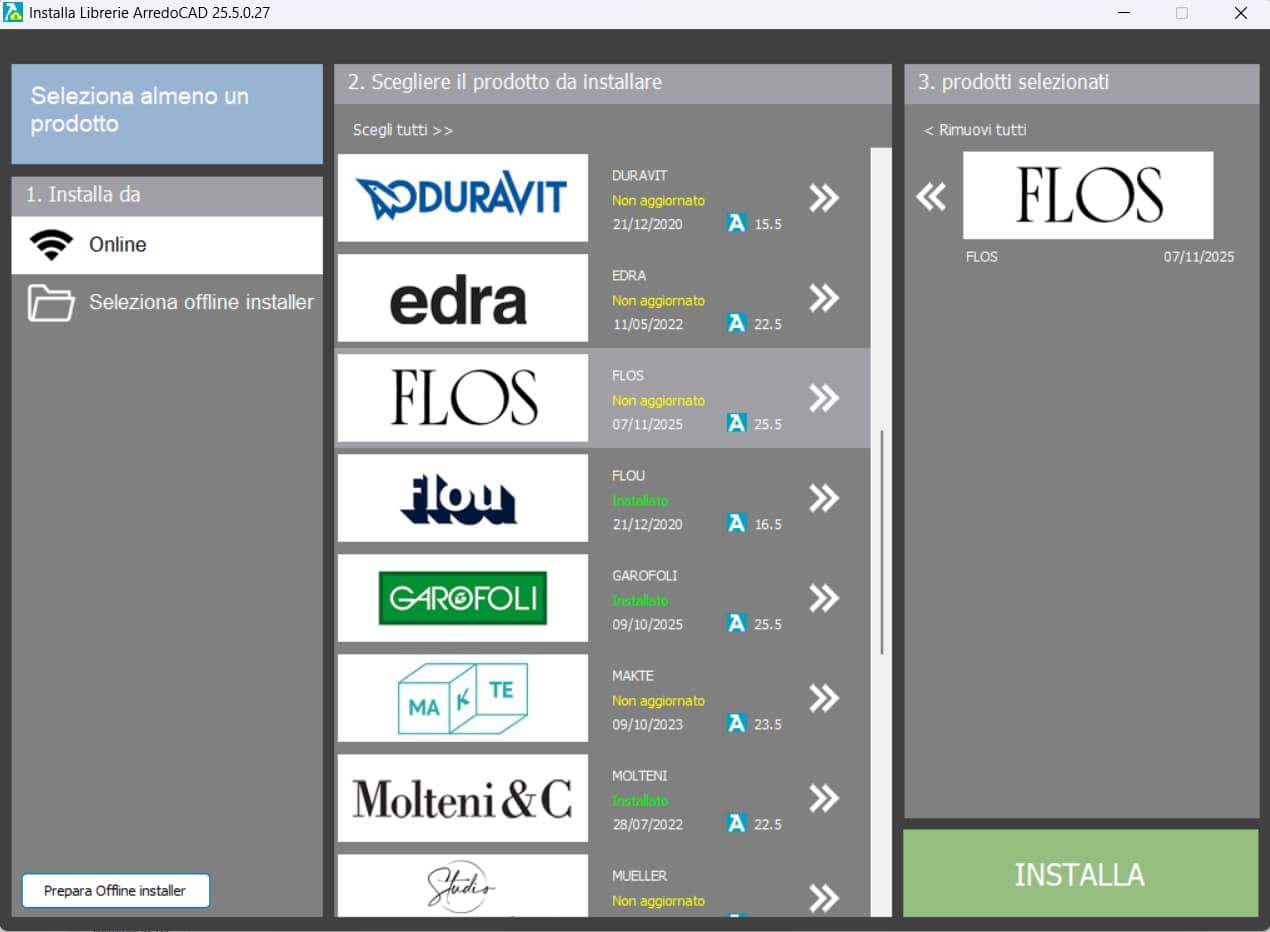 Finestra di installazione librerie Partner