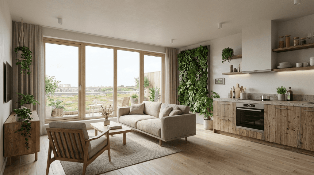 3D interior design project created with ArredoCAD for an NZEB apartment featuring high energy-efficiency materials and an optimized layout